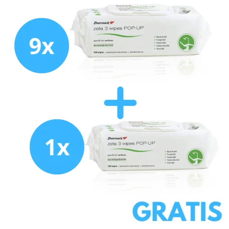 9 x Chusteczki Zeta 3 wipes Pop-Up Zhermack 100szt + Gratis 1 opakowanie  Chusteczki Zeta 3 wipes Pop-Up