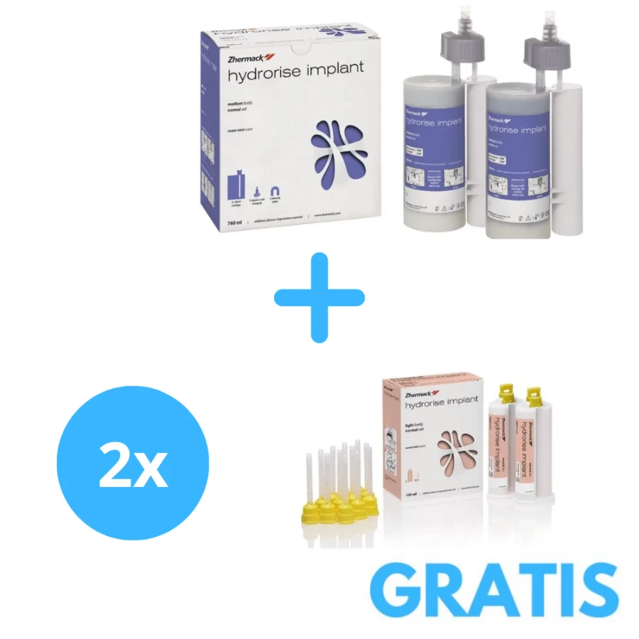 Hydrorise Implant Heavy Body+ Gratis Hydrorise Implant Light Body + 2 x 50ml 12 końcówek mieszających Hydrorise Implant Heavy Body+ Gratis Hydrorise Implant Light Body + 2 x 50ml 12 końcówek mieszających