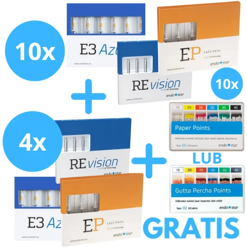 10x(Azure Revision Easy Path) + 4x Endostar Pilniki GRATIS + 10 x Sączki lub 10 x Gutaperka