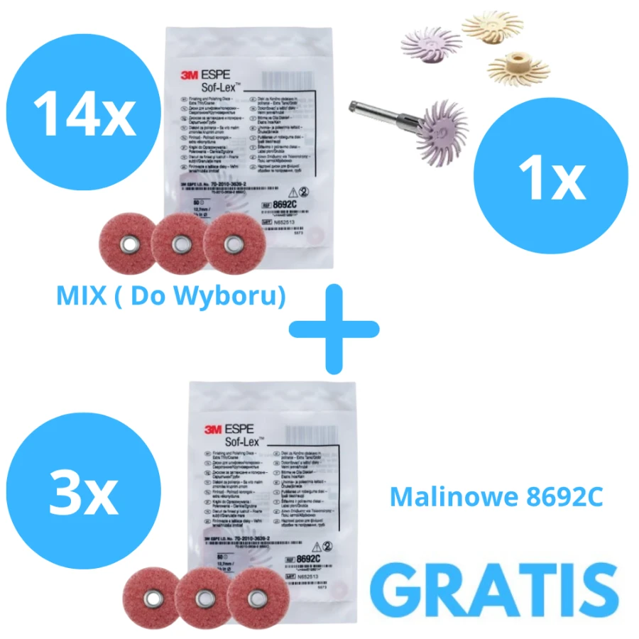 14 x Sof-Lex + 1 x Sof-lex Diamond (5092IM) + Gratis 3 x Sof-lex Malinowe (8692C)