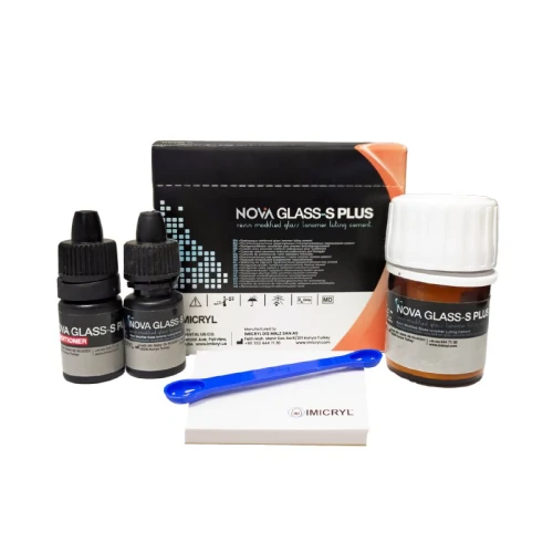 Nova Glass S Plus- Cement Glajonomerowy Modyfikowany Żywicą- 15g + płyn+ kondycjoner