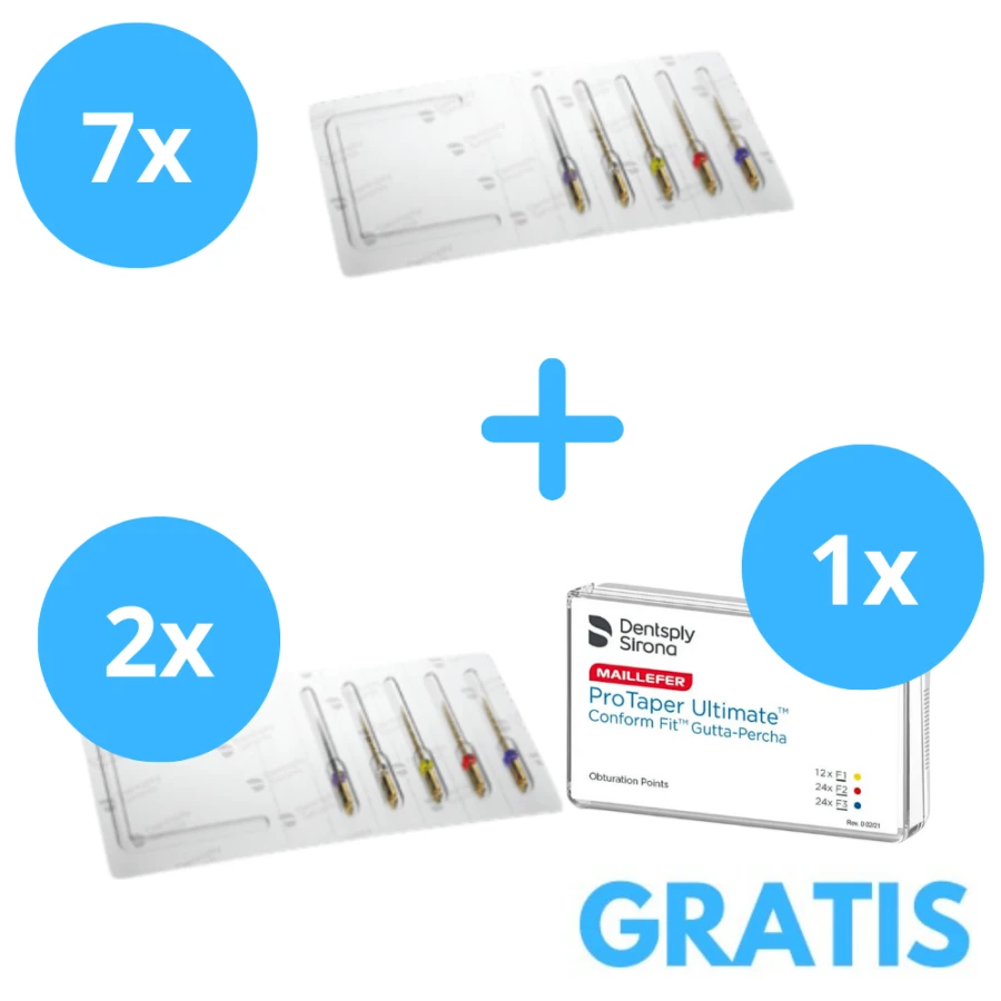 NEW MAJ Protaper Ultimate (5 szt) + Gratis 2x Protaper Ultimate Asortyment (5 szt) + 1 x Gutaperka Protaper Ultimate Assortyment