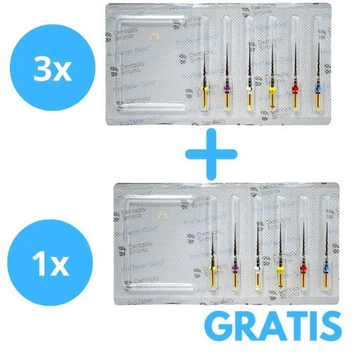 3 x Protaper Gold ( 6 sztukowe ) + Gratis  ProTaper Gold S2 (Opakowanie 6 pilników)